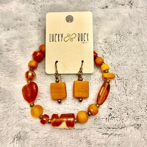 Orange Beaded Bracelet & Earring Set